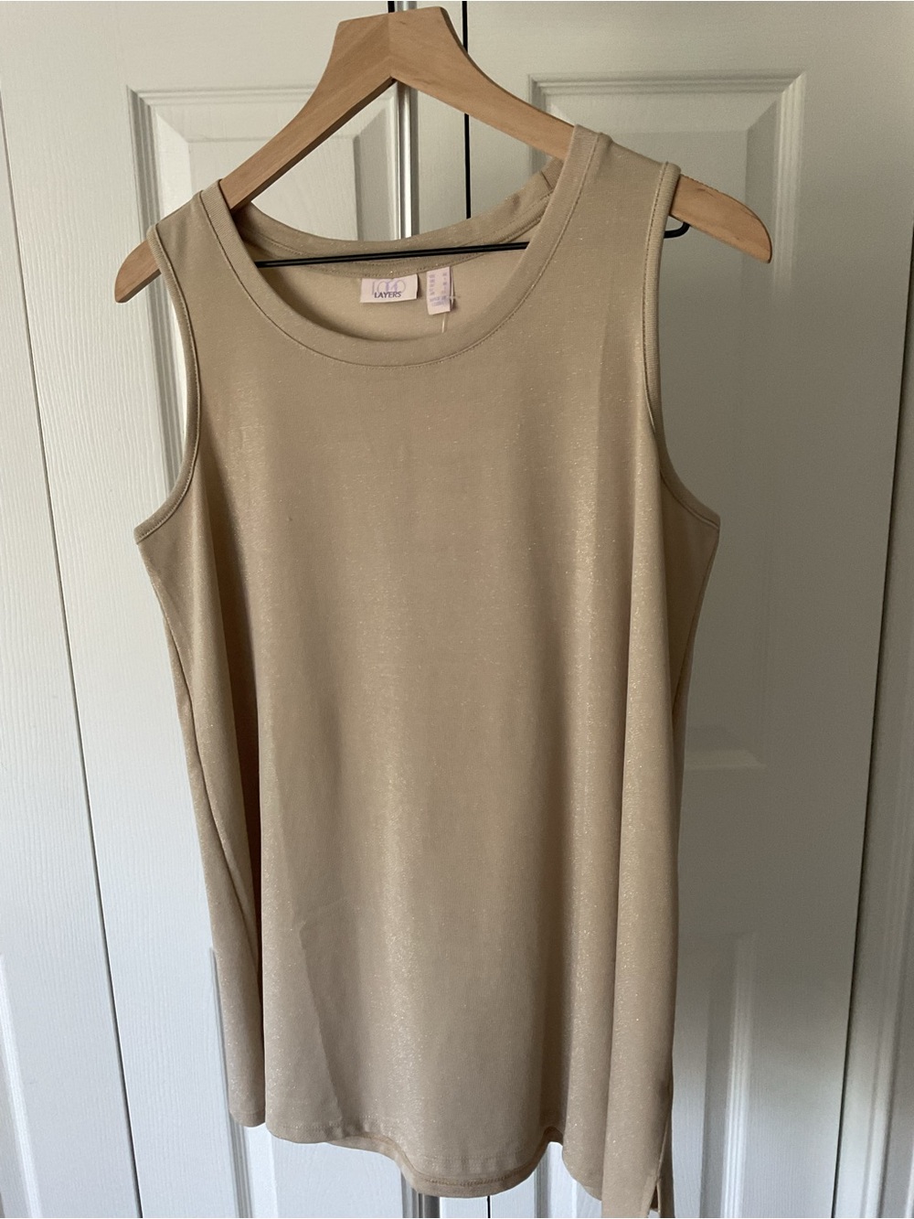 Sleeveless Shimmery Tank Top in Beige